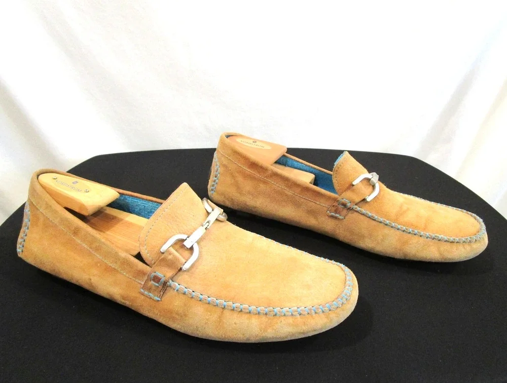 Donald J. Pliner Tan Brown Suede Horsebit Driving Moccasin Loafers Men 11